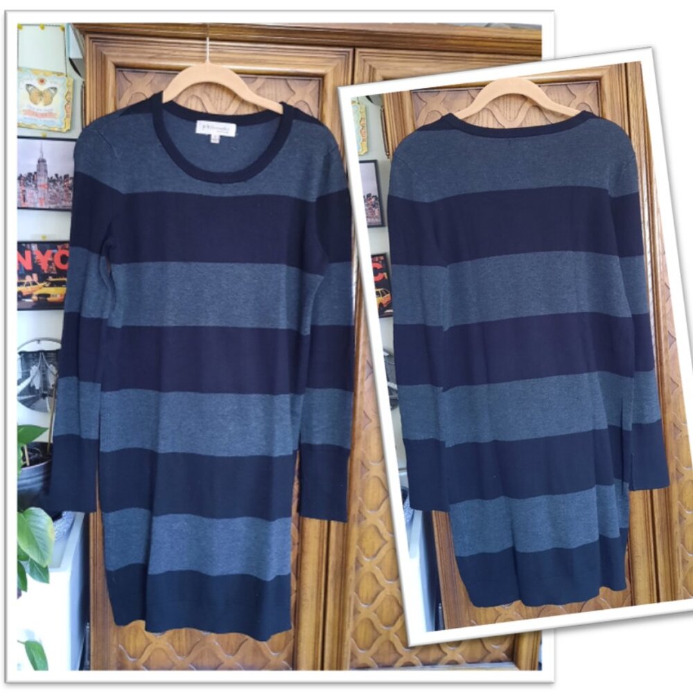 PHILOSOPHY Long Sleeve Striped Knit-Sweater Dress - Black/Gray, Size S